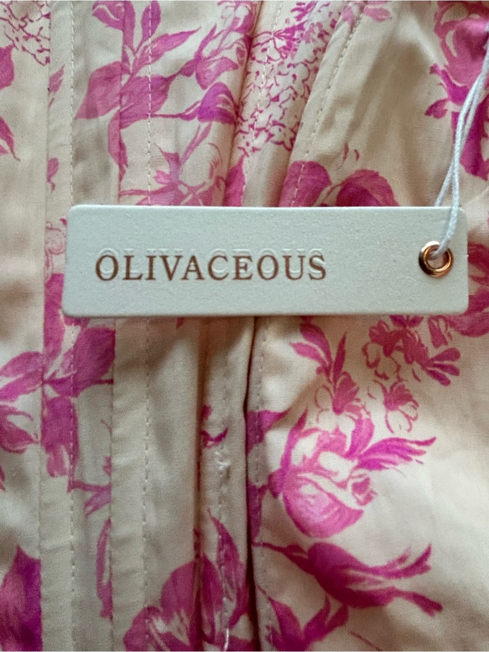 Olivaceous Cream Dress with Pink Floral Print - Picture 3 of 5